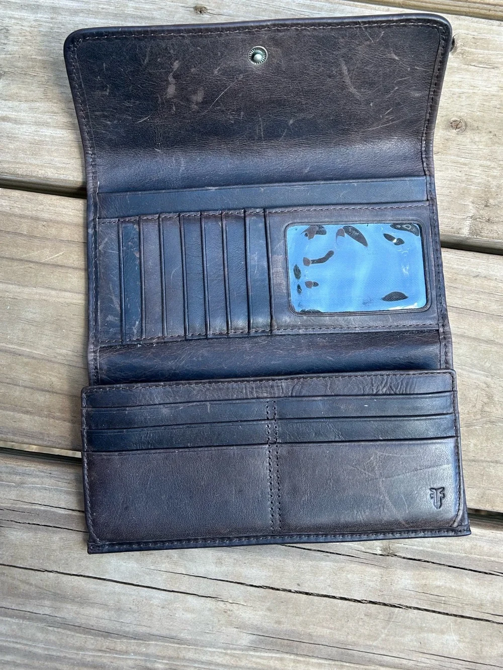 FRYE Melissa Leather Trifold Wallet - Dark Brown